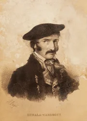 Porträtt av Tomas ZumalaCarregui (1788-1835), karaktär från den spanska kampanjen eller frihetskriget och första carlistkriget (gravyr)