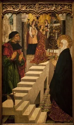Presentation av jungfrun vid templet. Målning av en mästare i Burgos (aktiv mellan 1465 och 1490), spansk konst