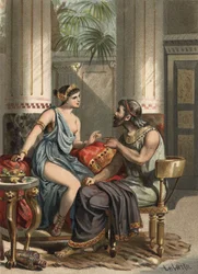 Sophonisbe hustru till kung Syphax och drottning av Numibia (235-203 f.Kr.). i "" The Cult of Beauty"" av John Just Huguet, Mills Brothers förlag