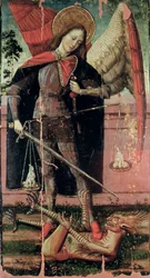 St. Michael Weighing Souls (tempera på panel)