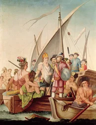 Hernando Cortes (1485-1547) ankomst till Mexiko