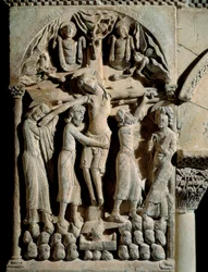 Nedstigningen från korset, Master of Saint Dominic of Silos (1100-talet). Relief på sten