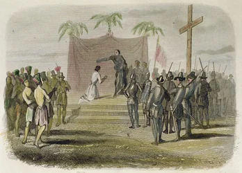 Dop av kungen på ön Cebu och femhundra andra indianer av medlemmar av Magellan-expeditionen den 14 april