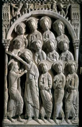Sankt Thomass misstro. Skulptur gjord av mästaren Saint Dominic of Silos (1100-talet). Relief på sten