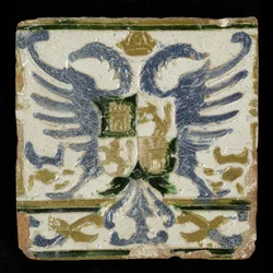 Kakel med armarna från Leon och Kastilien, 1525 (lergods)