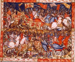 Trojankriget: Hectors bedrifter. Detalj av en miniatyr från det spanska manuskriptet "Codex Benito de Santa Mora""