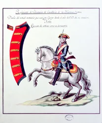 Uniform för de frivilliga vid Havannas kavalleriregemente, 1763 (tryck)