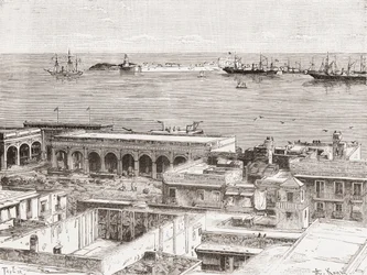 Utsikt över Veracruz och fortet San Juan de Ulúa, Mexiko
