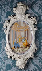 Väggplakett, Alcora Ceramic Factory, ca 1750 (tennglaserat lergods)