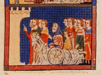 f.14r Utvisningen, Katalonien, från Sarajevo Haggadah