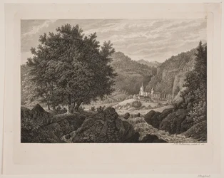 Bergslandskap med en kyrka