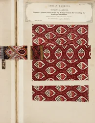 Bomullsglaserat chintzprov från Poonary, köpt i Madras, från The Collection of the Textile Manufacturers of India, av John Forbes Watson, publicerad 1866