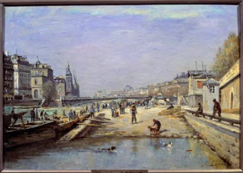 Quai aux Fleurs i Paris Målning av Stanislas Lepine (1835-1892) 1800-talets Reims, Musee des Beaux Arts