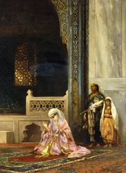 En turkisk dam ber i den gröna moskén, Bursa, 1878