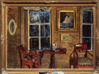 I ett gammalt hus. Målning av Stanislav Yulianovich Zhukovsky (Zhukovsky) (1873-1944), olja på duk