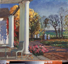 Höstmorgon. Målning av Stanislav Yulianovich Zjukovsky (Zhukovsky) (1873-1944), olja på duk, cirka 1920. Rysk konst, 1900-talet, jugend, modernism. Statens konstmuseum, Dneporpetrovsk (Ukraina).