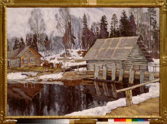 En blockad. Målning av Stanislav Yulianovich Zhukovsky (Zhukovsky) (1873-1944), olja på duk