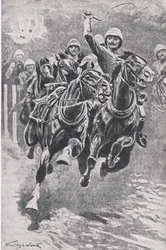 Löjtnant Maclaine tar upp vapnen vid Maiwand, 17 juli 1880, illustration från brittiska striderna på land och hav, 1915