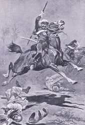 The 9th Lancers at Delhi, 1857, illustration från British Battles on Land and Sea, 1915