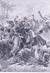 Frivilligt kavalleri utanför Lucknow, 30 juni 1857, illustration från British Battles on Land and Sea, 1915