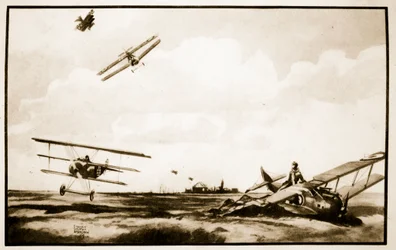 Richthofens död, illustration från "Flying Memories" av John Hamilton