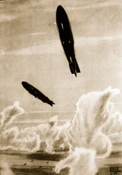 Zepps on North Sea Patrol, illustration från "Flying Memories" av John Hamilton