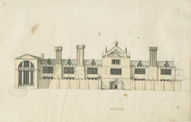 Blithfield Hall: tonad pennteckning och [1700-talet] (teckning)
