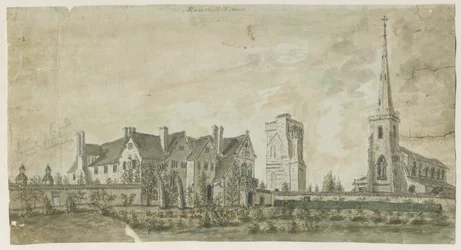Hamstall Ridware - Kyrka och herrgård: akvarellmålning, nd [1762-1802]