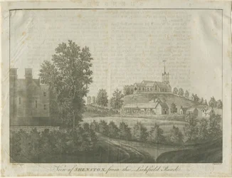 Shenstone Church and Village: akvatintgravyr, 1792