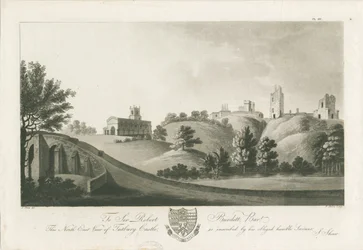 Tutbury Castle - North East View: akvatintgravyr, nd [c 1798] (tryck)