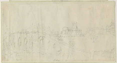 Tutbury Church and Castle - North East View: blyertsteckning, nd [1762-1802] (ritning)