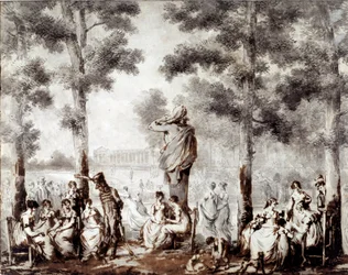 Utsikt över Tuileries terrass i 1807 World utgång till parken. Teckning av Jean Pierre Norblin De La Gourdaine (1745-1830) 1807 Paris, Musee Carnavalet