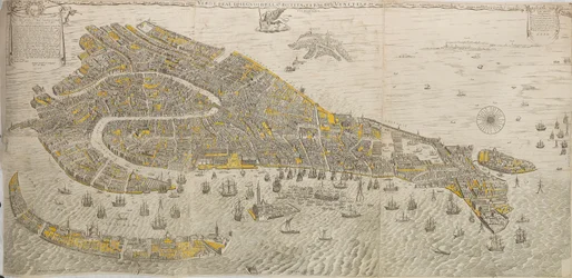 Sann och verklig teckning av staden Venetia. Panorama över Venedig, 1676.