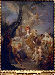 Kejsarinnan Katarina II (1729-1796) som Minerva i musernas krets. Målning av Stefano Torelli (1712-1784), olja på duk. italiensk konst