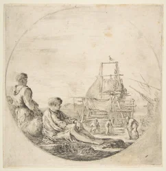 En sittande vit sjöman, en stående svart sjöman, cirka 1660.