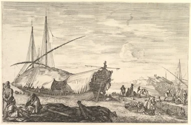 En galär täckt av segel, ur ”Utsikter över hamnen i Livorno” (Vues du port de Livourne)