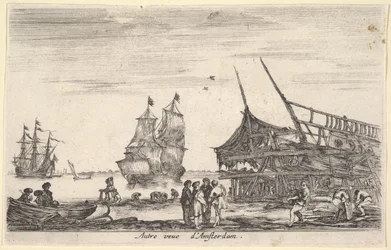 En annan vy av Amsterdam Autre vue dAmsterdam, en grupp på fyra män står i centrum på ..., 1647.