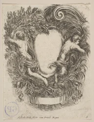 Kartusch inramad av Apollo och Pan, 1647.