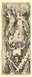 Putti som blåser bubblor, fladdermus och girlang