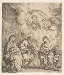Jesusbarnet förklarar skrifterna för sin mor och St. Joseph, ca. 1627.