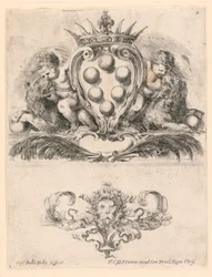 Storhertigen av Toscanas vapen: Ornament with a Lion Mask, nr 6 från "Samling av olika capriccii et nio uppfinningar av mappar och prydnadsföremål"