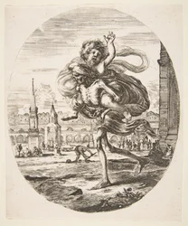 Död bärande ett barn, från De fem dödsfallen Les cinq Morts, ca. 1648.