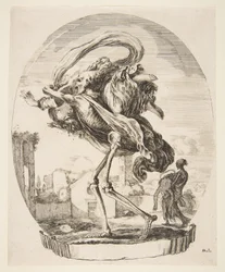 Död som bär bort en kvinna, från The five deaths Les cinq Morts, ca. 1648.