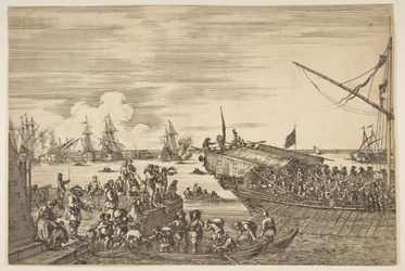 Avgång från ett pentry i Livornos hamn, från Views of Livornos hamn ..., 1654-55.