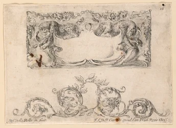 Escutcheon, Rinceaux, No. 16 från "Samling av olika infall och nio uppfinningar av mappar och prydnadsföremål"