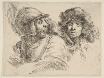 Skrämd soldat och en man i en pälsmössa, ca. 1652.