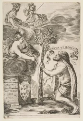 Frontispice för Il Mercurio, III: Hercules Planting His Club, 1652.