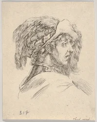 Huvud av en man utan skägg, vänd i profil till höger, från Diverse Heads and Figu..., 1650.
