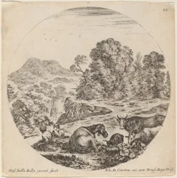 Landskap med djur och två sittande herdar, 1646.