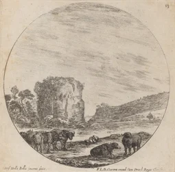 Landskap med antika ruiner, 1646.